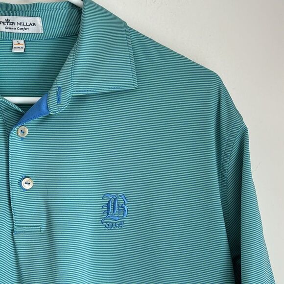 Peter Millar Men’s stripped summer comfort golf polo green blue size large READ! - Picture 4 of 10